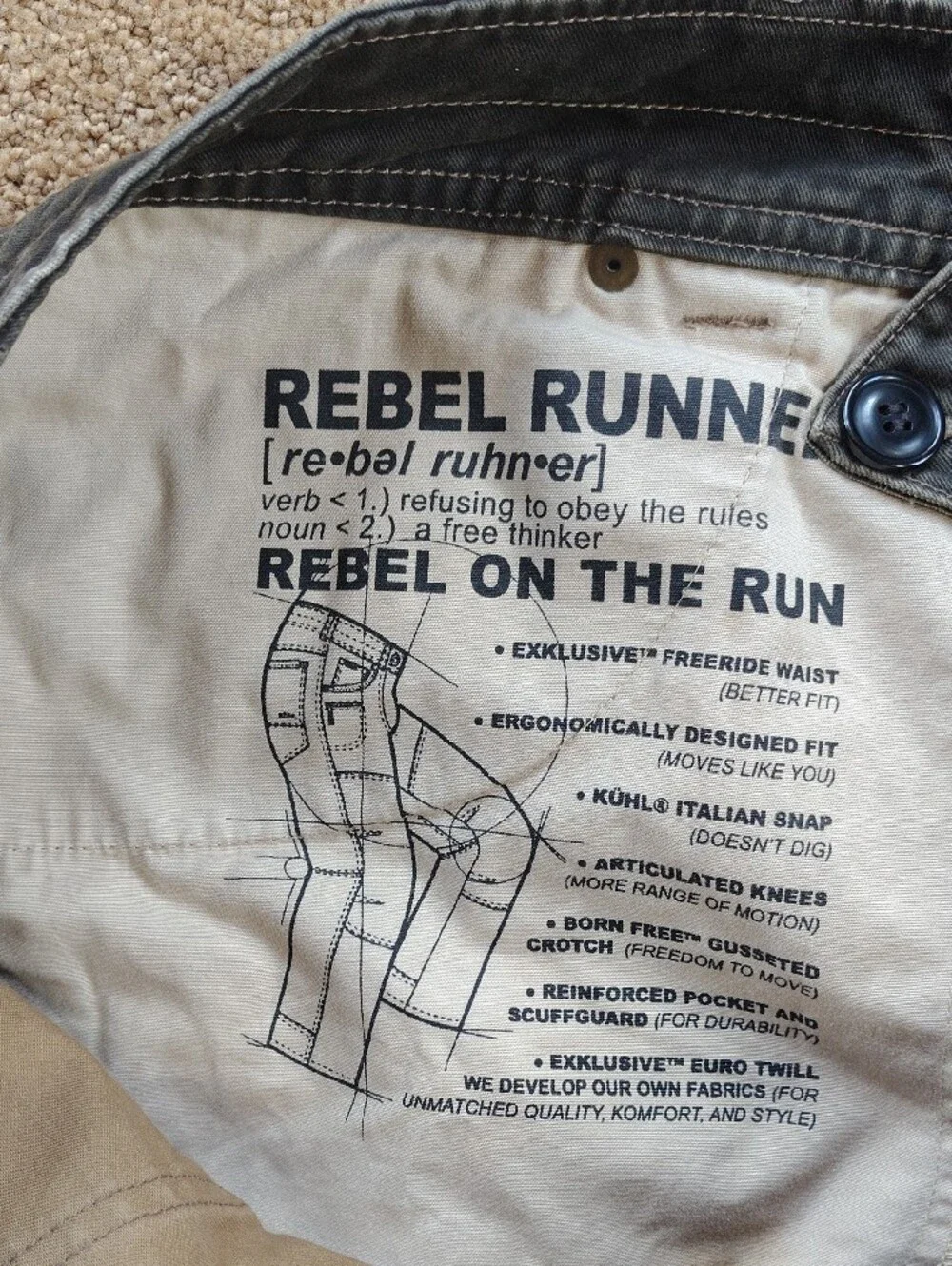 Kuhl Rebel Runner Pants-size 38X30